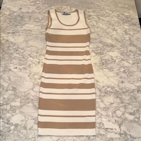 Dresses & Skirts - Elegant Tan and White Striped Dress S